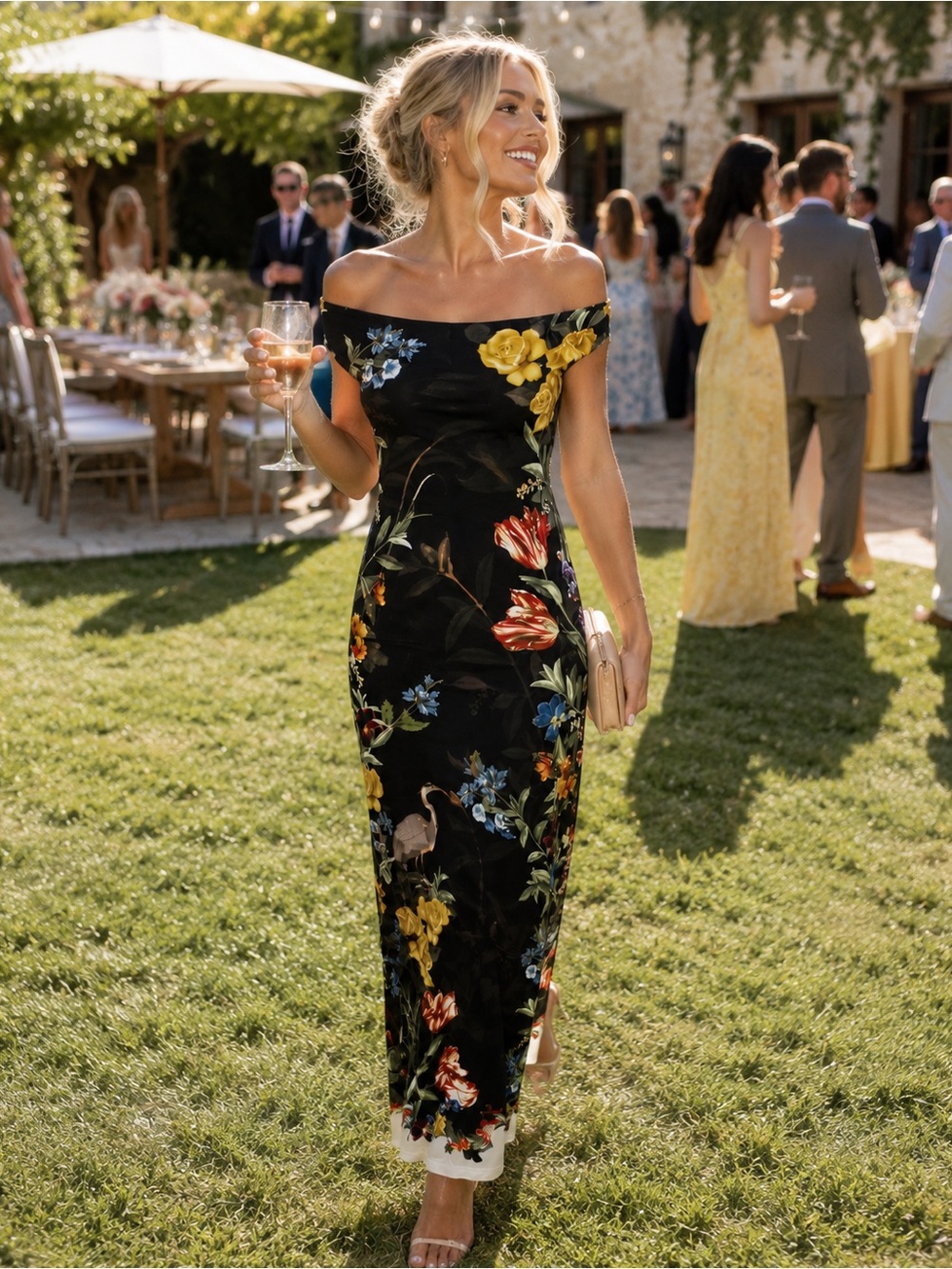 Alice + Olivia Delora Floral Off-Shoulder Maxi Dress